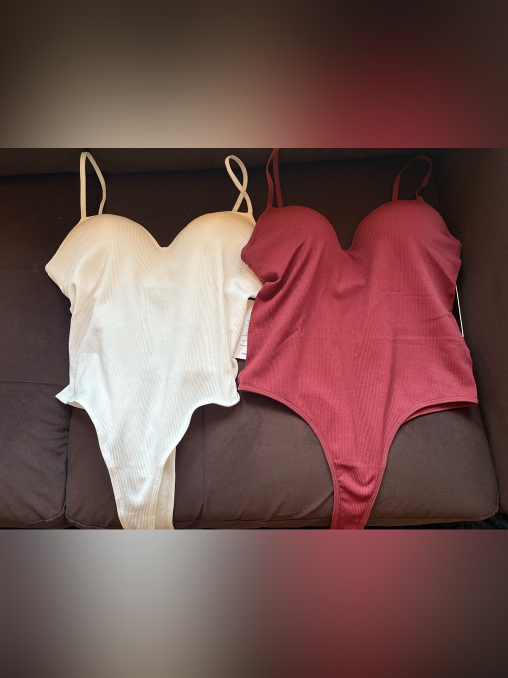Women’s Heart-Hem Bodysuits in White and Burgundy